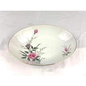 VTG Oval Serving Dish Vegetable Bowl Golden Rose Fine China of Japan 10" Long